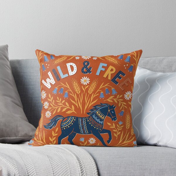 Item preview, Wild & Free Rustic Folk Art Horse with Floral Wheat Border designed and sold by zzz888.