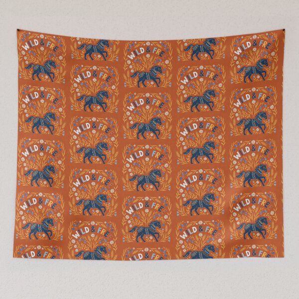 Item preview, Wild & Free Rustic Folk Art Horse with Floral Wheat Border designed and sold by zzz888.