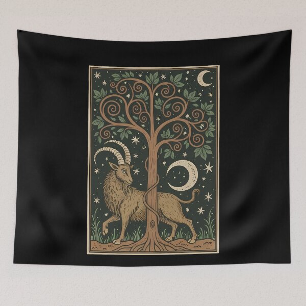 Item preview, Heidrun Mythological Goat Enchanted Tree Moon Stars Folk designed and sold by k3rstman1.