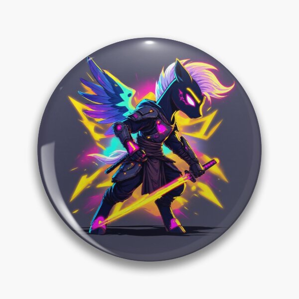 Artikelvorschau, Retro-Cyberpunk-Pony-Samurai mit leuchtendem Katana entworfen und verkauft von SweetRossel.