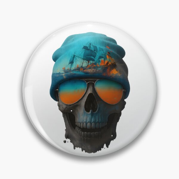 Item preview, Skull with Burning Pirate Ship Beanie designed and sold by Mastermind-Art.