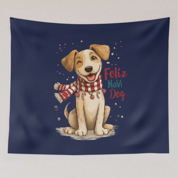Item preview, Feliz Navi Dog – Fun Christmas design with dog and candy cane scarf designed and sold by Meiersbeste.
