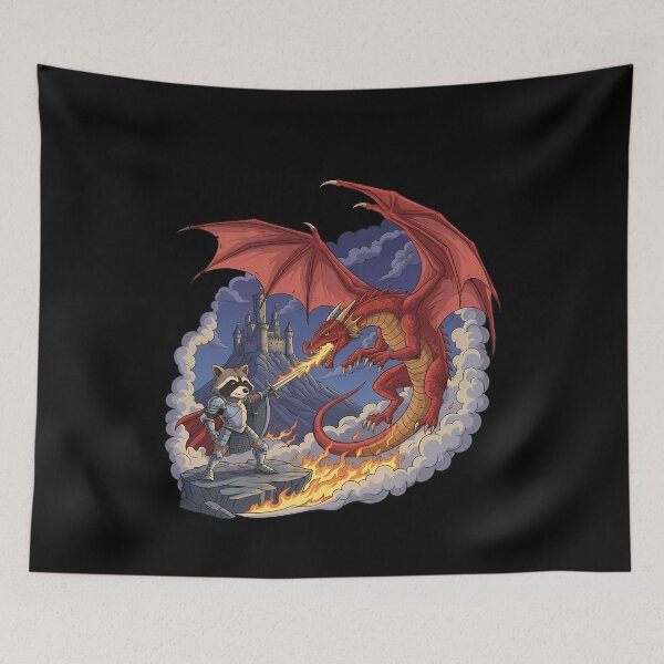 Item preview, Raccoon Knight Fighting Red Dragon Fantasy Battle designed and sold by k3rstman1.