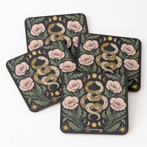 Item preview, Mystical Intertwined Snakes with Pink Poppies and Moon Phases designed and sold by zzz888.