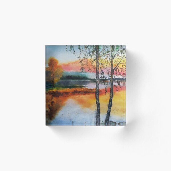 Two birch trees at sunset Acrylic Block