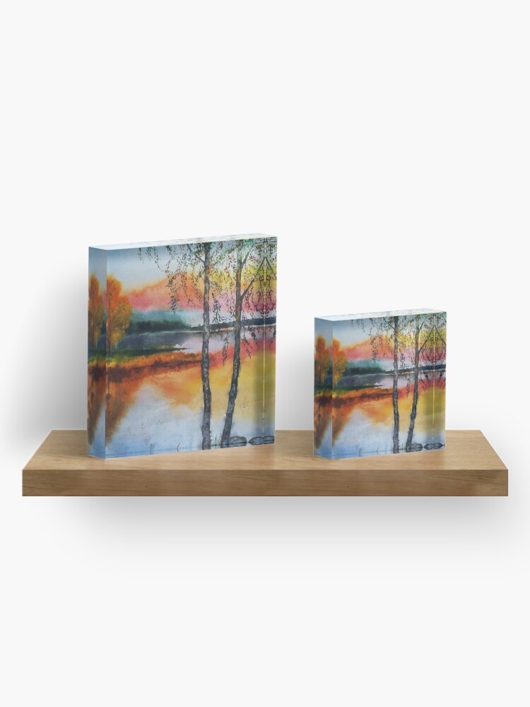 Alternate view of Two birch trees at sunset Acrylic Block