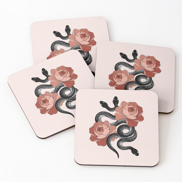 Item preview, Two-Headed Black Snake & Peony Dotwork Tattoo designed and sold by zzz888.