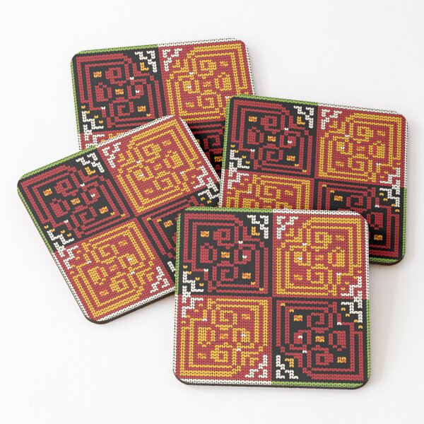 Item preview, Hmong Ethnic Folk Tile Pattern Black Red Gold Maze Design designed and sold by SGStudio_Thailand.