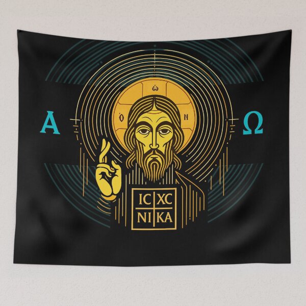 Item preview, Alpha & Omega Cyber Icon – Christ Pantocrator Neo-Byzantine T-Shirt designed and sold by Sanctum Icons.