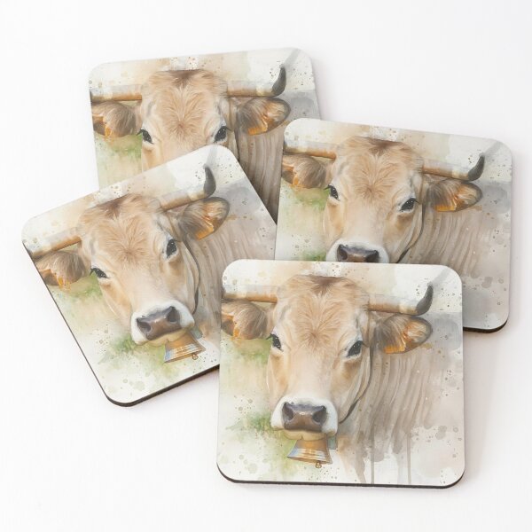 Item preview, Watercolor Cow with Bell – Rustic Farm Animal Art by M.A.L.K designed and sold by M.ALK.Watercolor.