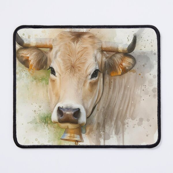 Item preview, Watercolor Cow with Bell – Rustic Farm Animal Art by M.A.L.K designed and sold by M.ALK.Watercolor.
