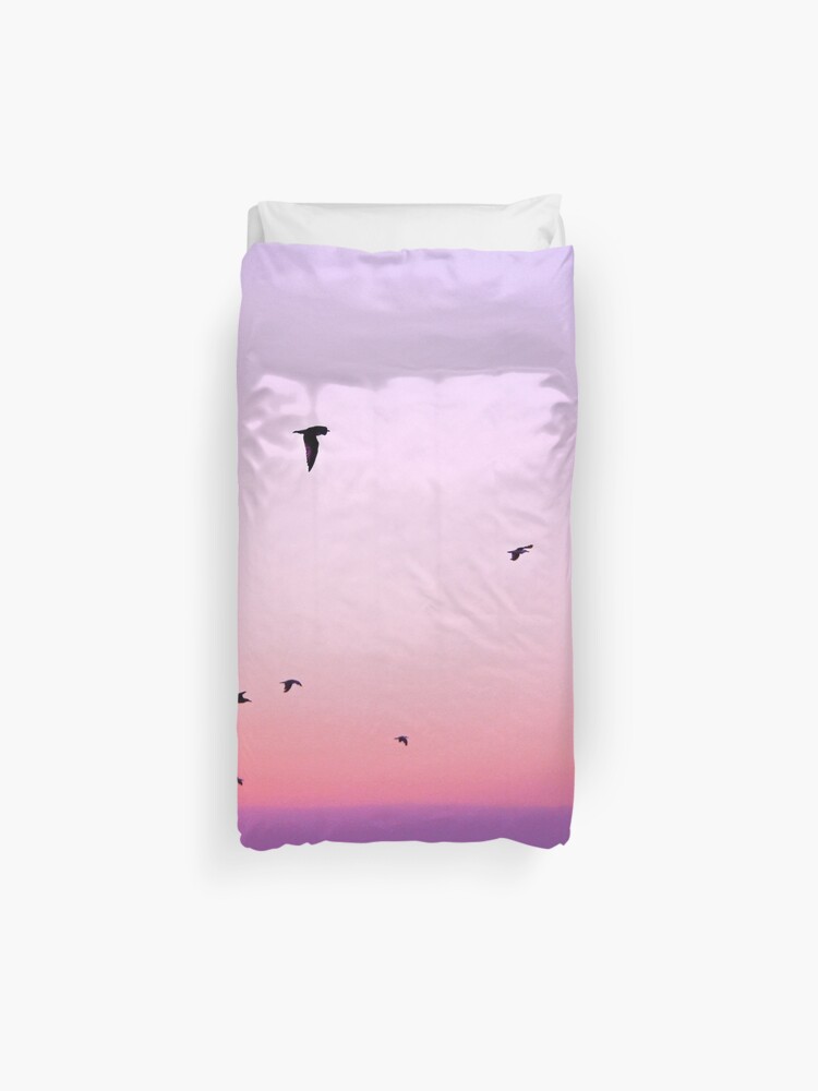Birds Flying In A Pink Sky Sunset On The Beach Dreamy Scene Of