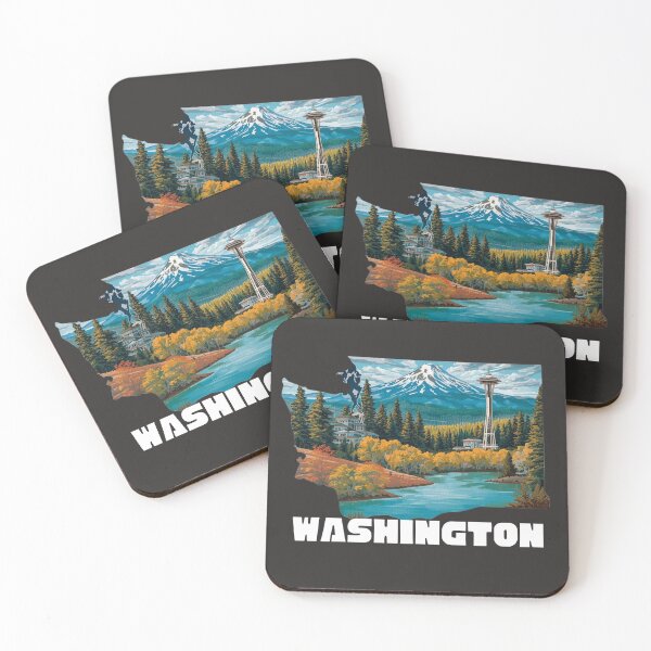 Item preview, Washington State Pride Art Print | Space Needle & Mt Rainier | PNW Nature Illustration designed and sold by TitanRN.