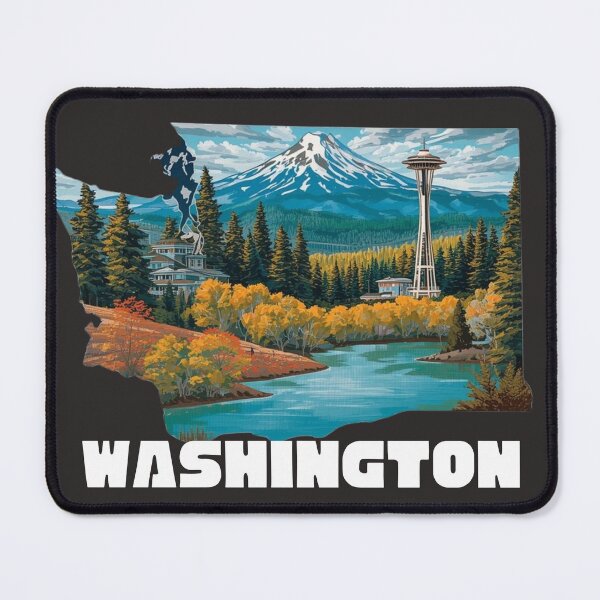 Item preview, Washington State Pride Art Print | Space Needle & Mt Rainier | PNW Nature Illustration designed and sold by TitanRN.