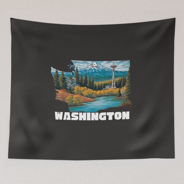 Item preview, Washington State Pride Art Print | Space Needle & Mt Rainier | PNW Nature Illustration designed and sold by TitanRN.