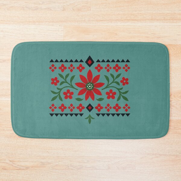 Aperçu de l'œuvre Motif floral folklorique symétrique – Harmonie rouge et verte créée et vendue par © Zenscape Studio 2025.