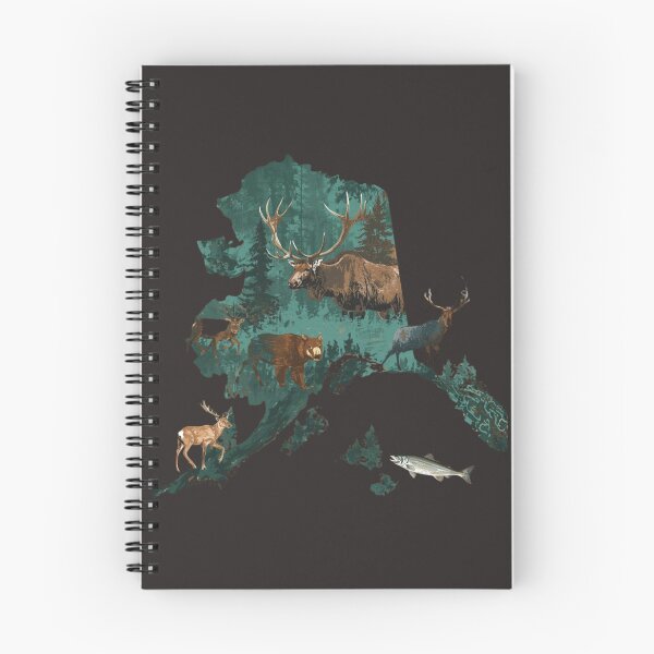 Item preview, Alaska Wildlife Map Art – Elk, Bear & Salmon Silhouette designed and sold by TitanRN.