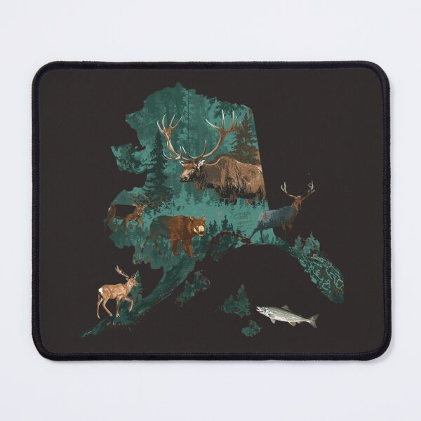 Item preview, Alaska Wildlife Map Art – Elk, Bear & Salmon Silhouette designed and sold by TitanRN.