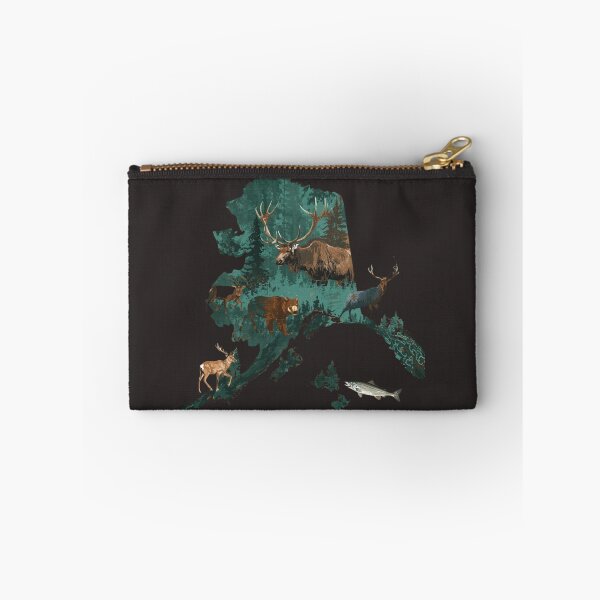 Item preview, Alaska Wildlife Map Art – Elk, Bear & Salmon Silhouette designed and sold by TitanRN.