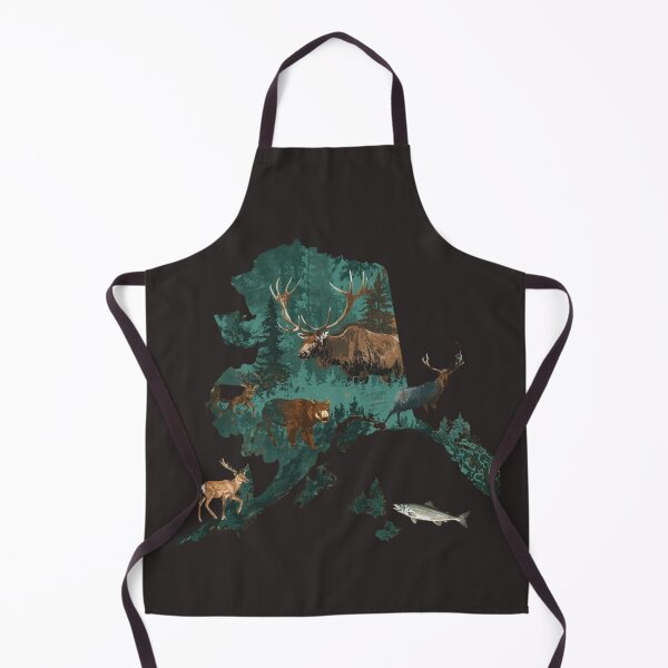 Item preview, Alaska Wildlife Map Art – Elk, Bear & Salmon Silhouette designed and sold by TitanRN.
