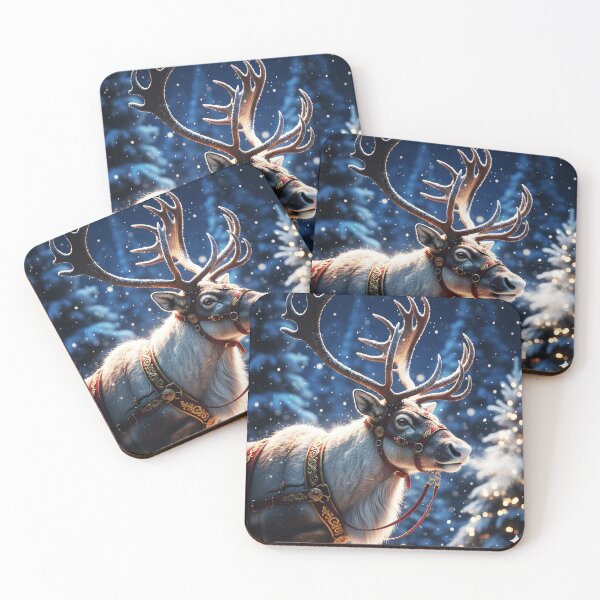 Item preview, Ultra Realistic Reindeer with Gold Harness – Dramatic Winter Christmas Art designed and sold by happy mongolia.