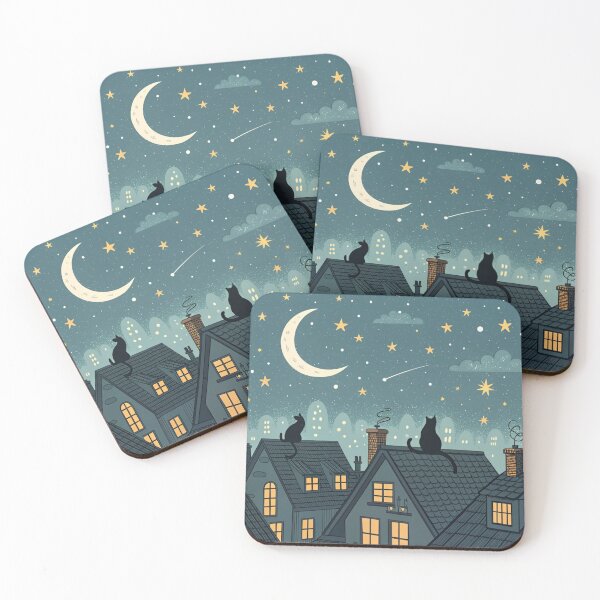 Item preview, Black Cats sitting on rooftops  designed and sold by Lucky 777.