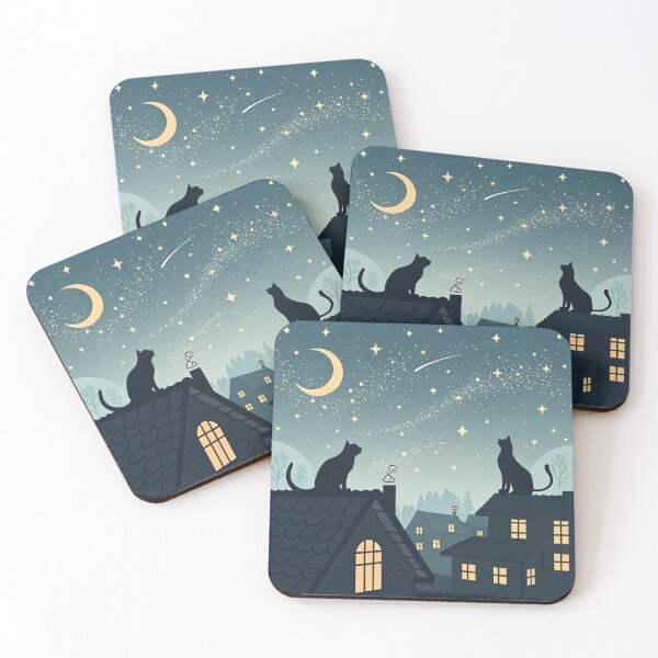 Item preview, Black Cats sitting on rooftops  designed and sold by Lucky 777.