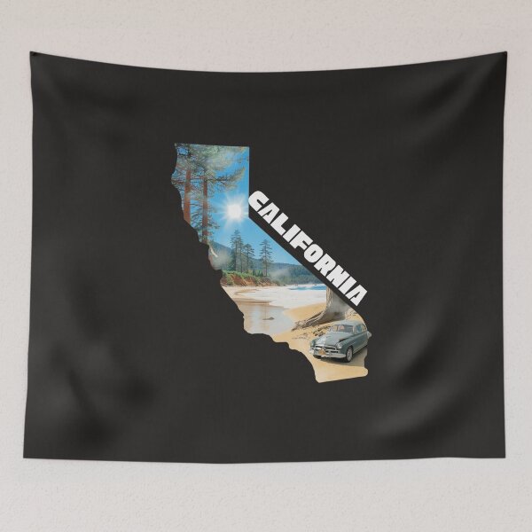 Item preview, California State Shape Vintage Beach Car Nature Collage designed and sold by TitanRN.