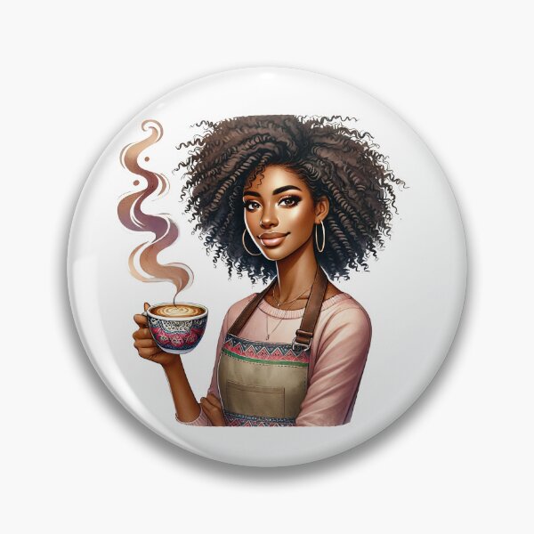 Item preview, Melanin Barista Girl with Latte Art – Afro Curly Coffee Aesthetic designed and sold by Lulunza.