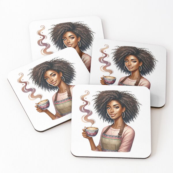 Item preview, Melanin Barista Girl with Latte Art – Afro Curly Coffee Aesthetic designed and sold by Lulunza.