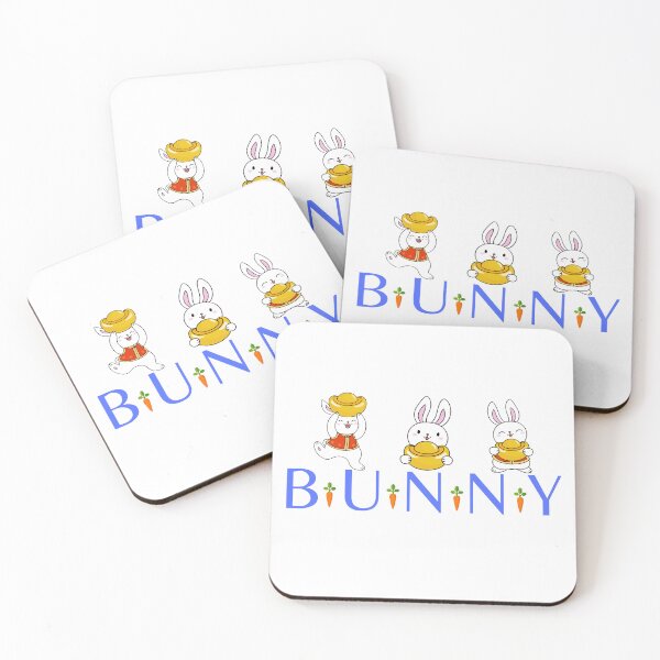 Item preview, Lucky Bunny Trio – Cute Rabbits with Gold Ingots Illustration designed and sold by Love3Happy.