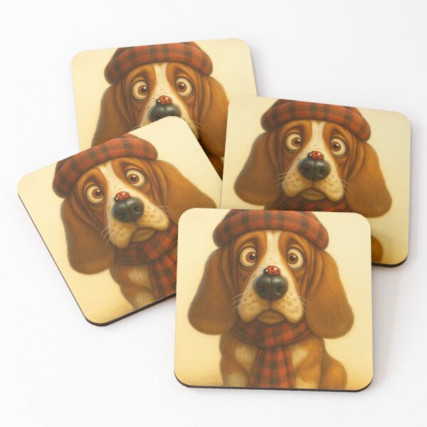 Item preview, Cute Basset Hound Puppy with Ladybug — Cozy Autumn Dog Illustration designed and sold by Darlin8888.
