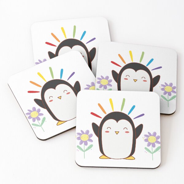 Item preview, Rainbow Penguin With Smiley Flowers – Cute Cartoon Illustration designed and sold by Love3Happy.