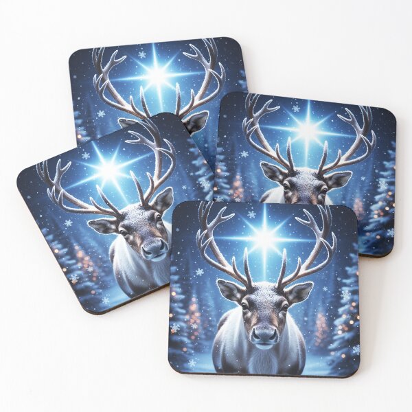 Item preview, Majestic Reindeer Portrait with Glowing North Star – Ultra Realistic Christmas Art designed and sold by happy mongolia.