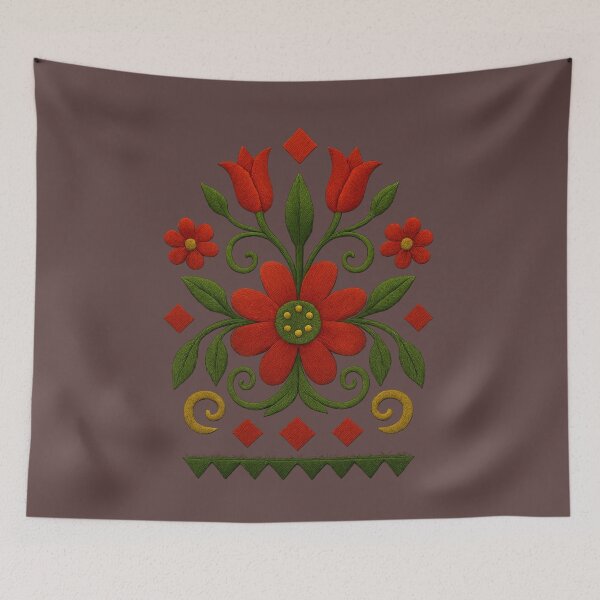 Item preview, Narrow Highland Folk Motif – Floral & Geometric Harmony designed and sold by © Zenscape Studio 2025.