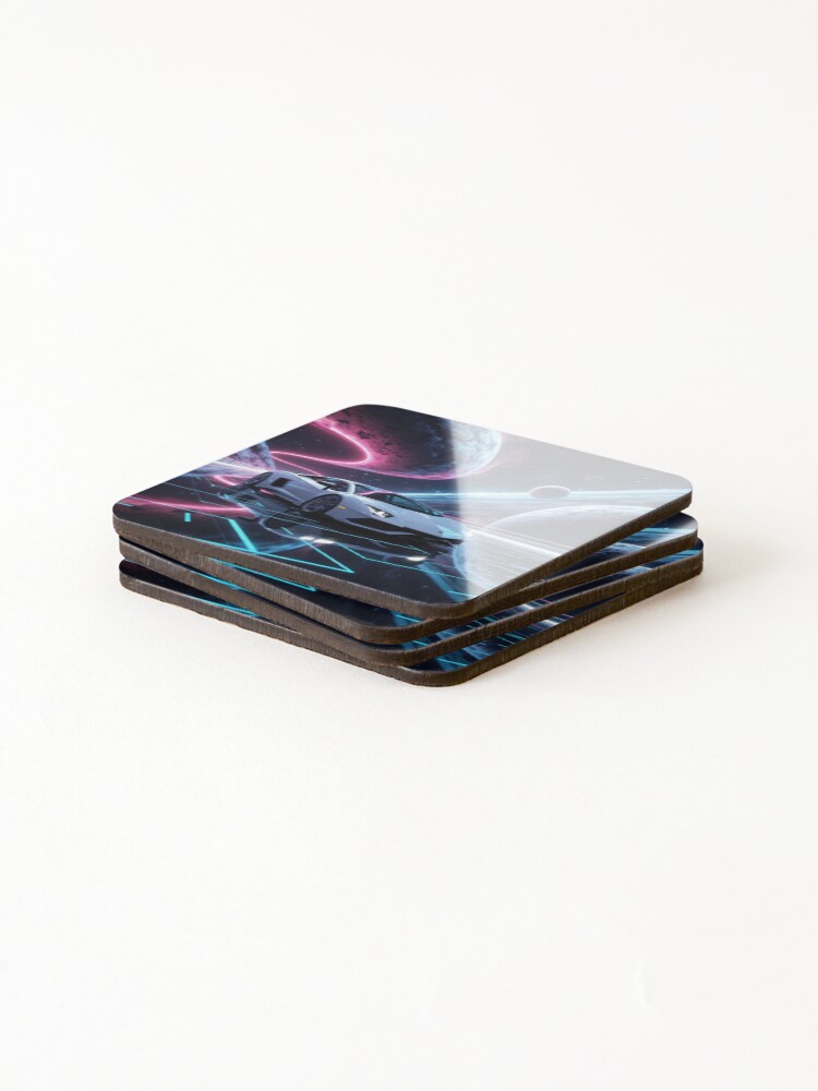 Thumbnail 4 of 5, Coasters (Set of 4), Futuristic Car - Neon, Racing designed and sold by liminalgallery.