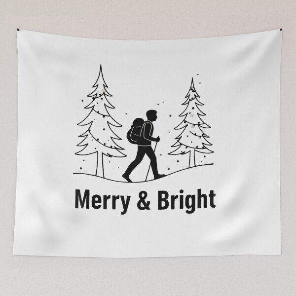 Item preview, Minimalist Merry & Bright Hiker Christmas Tee - Dark Mode Winter Wanderer designed and sold by ZyxDes.