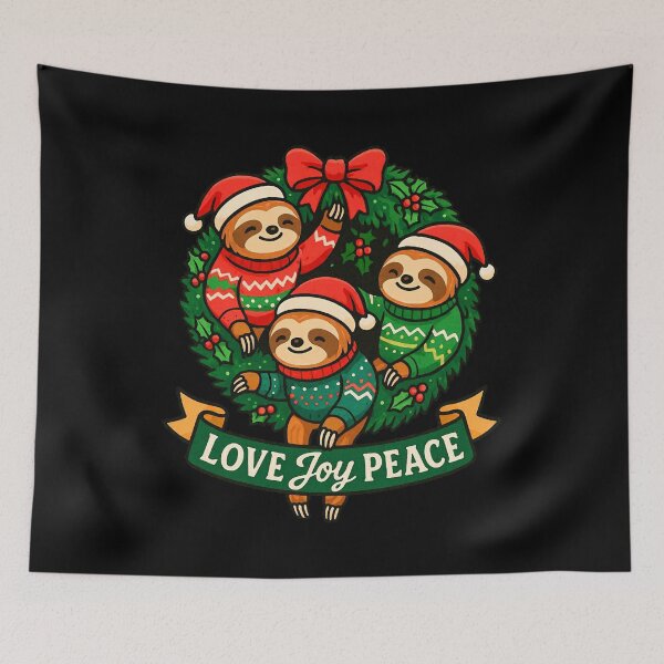 Item preview, Love Joy Peace Sloth Christmas Wreath designed and sold by plushism.