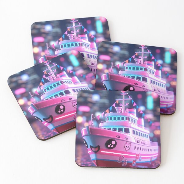Item preview, Kawaii Party Cruise Ship – Cute Neon Love Boat designed and sold by NordseeSteel.