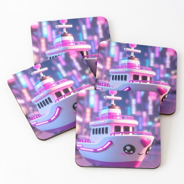 Item preview, Kawaii Pink Neon Ship – Cute Heart Love Boat Glow designed and sold by NordseeSteel.