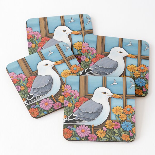 Item preview, Folk Art Seagull smelling flowers in a window box designed and sold by Colin Bentham.