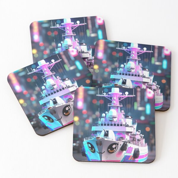 Item preview, Kawaii Neon Battleship – Cute Cyberpunk Warship Glow designed and sold by NordseeSteel.