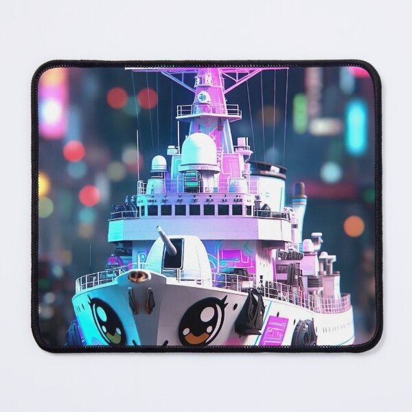 Item preview, Kawaii Neon Battleship – Cute Cyberpunk Warship Glow designed and sold by NordseeSteel.