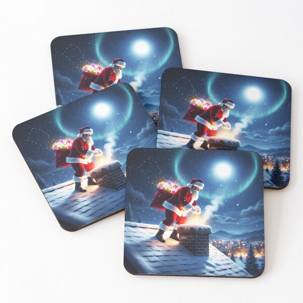 Item preview, Santa Climbing Down Snowy Rooftop – Realistic Christmas Night Art designed and sold by happy mongolia.