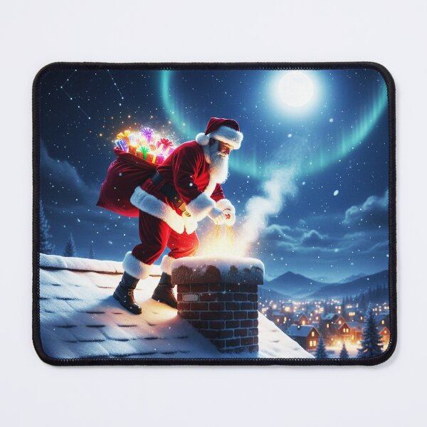Item preview, Santa Climbing Down Snowy Rooftop – Realistic Christmas Night Art designed and sold by happy mongolia.