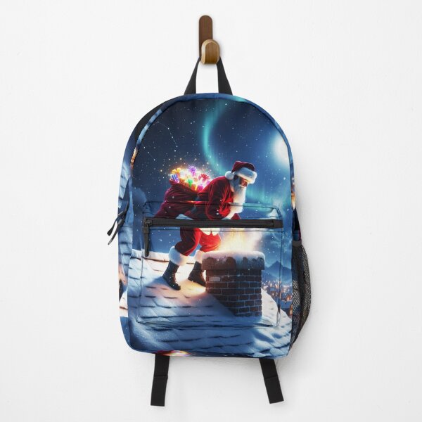 Item preview, Santa Climbing Down Snowy Rooftop – Realistic Christmas Night Art designed and sold by happy mongolia.