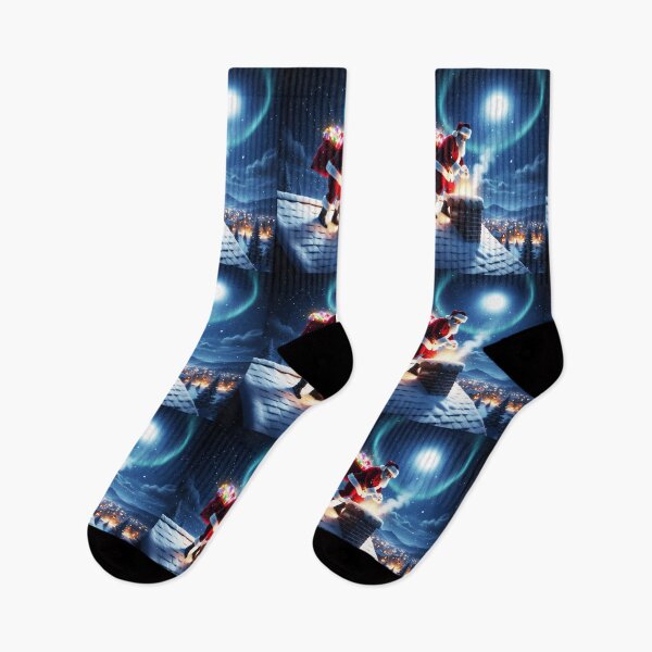 Item preview, Santa Climbing Down Snowy Rooftop – Realistic Christmas Night Art designed and sold by happy mongolia.