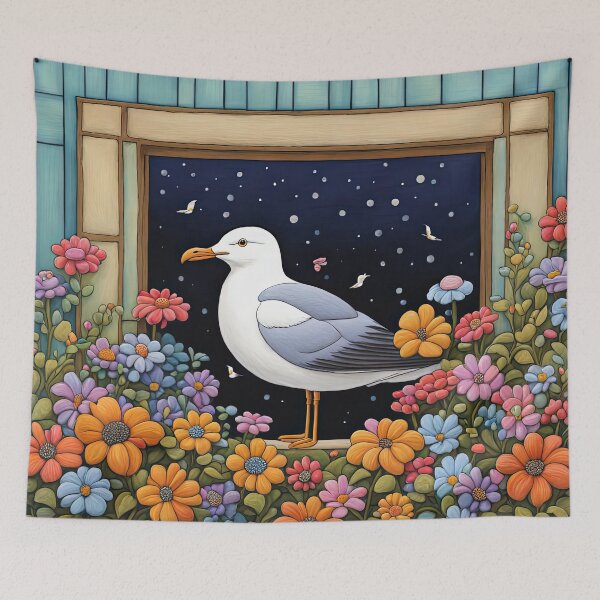 Item preview, Folk Art Seagull smelling flowers in a window box designed and sold by Colin Bentham.