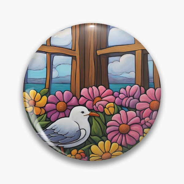 Item preview, Folk Art Seagull smelling flowers in a window box designed and sold by Colin Bentham.