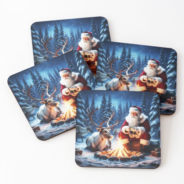 Item preview, Santa by Campfire with Reindeer – Realistic Christmas Night Art designed and sold by happy mongolia.